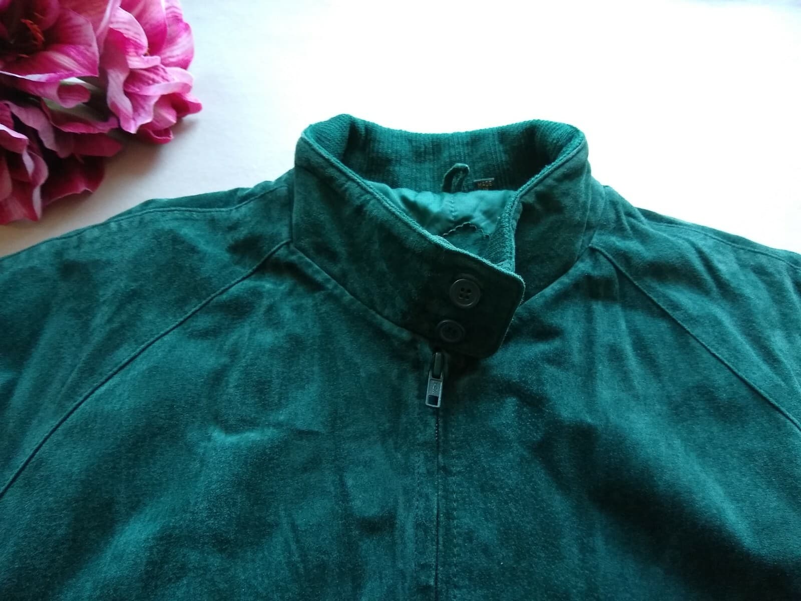 Rock Creek Uni-sex Suede Leather Bomber Jacket Green Zip Pockets Lined Filler M - Thumbnail 6