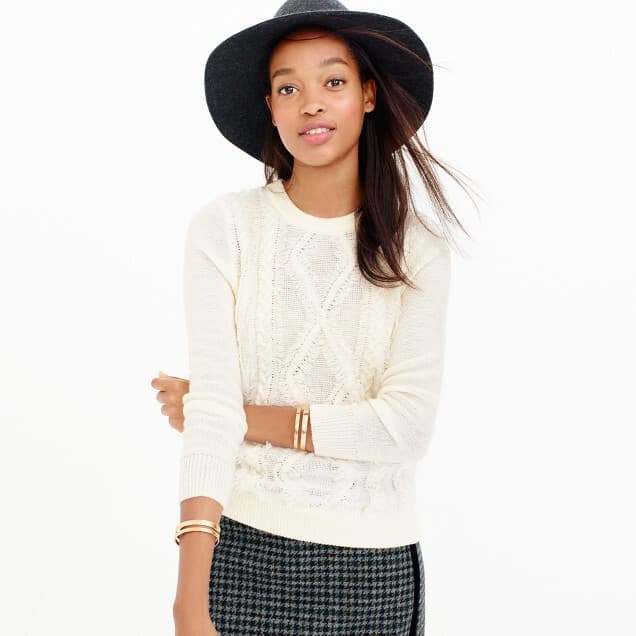 J.Crew 100% Merino Wool Cable Knit Fringe Sweater Pullover Crew Neck Blue Sz.S - Thumbnail 3