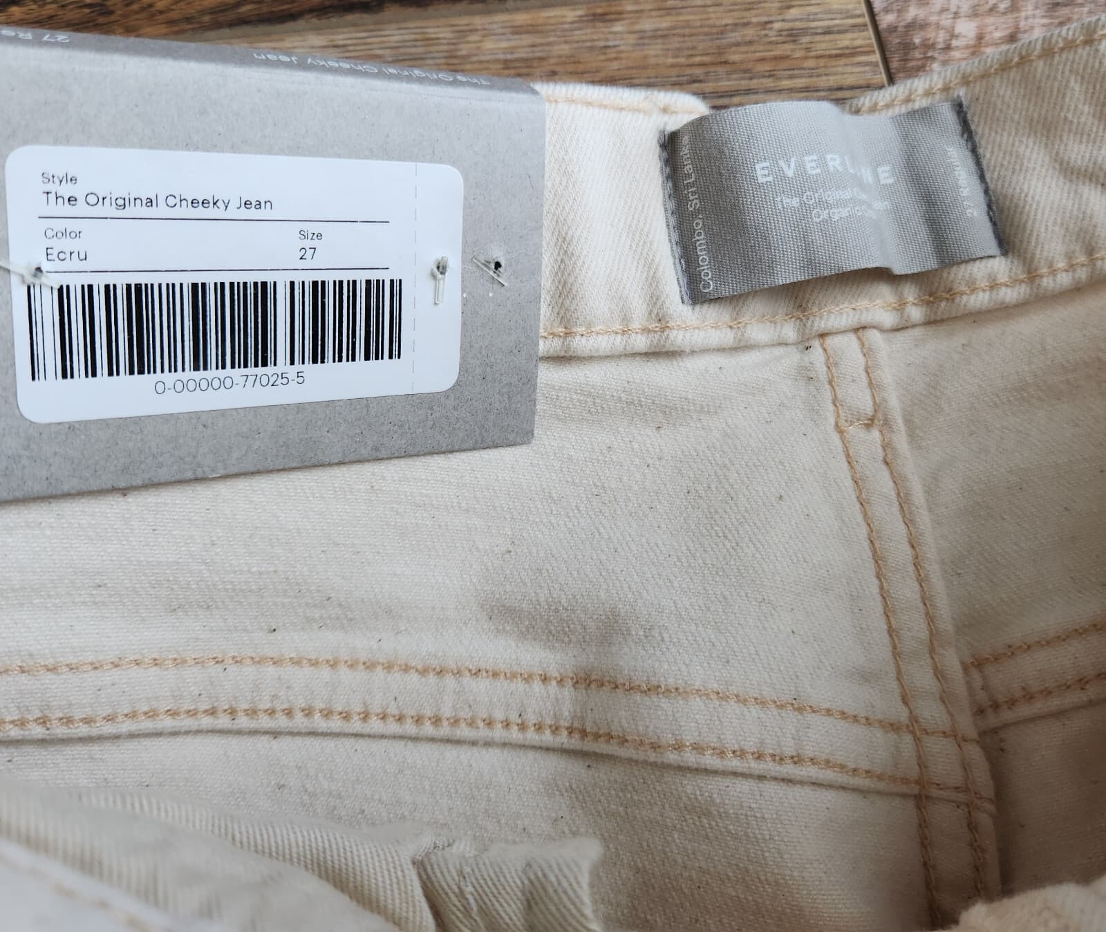 NWT EVERLANE The Original Cheeky Jean High Rise Straight Organic Cotton Cream 27 - Thumbnail 9