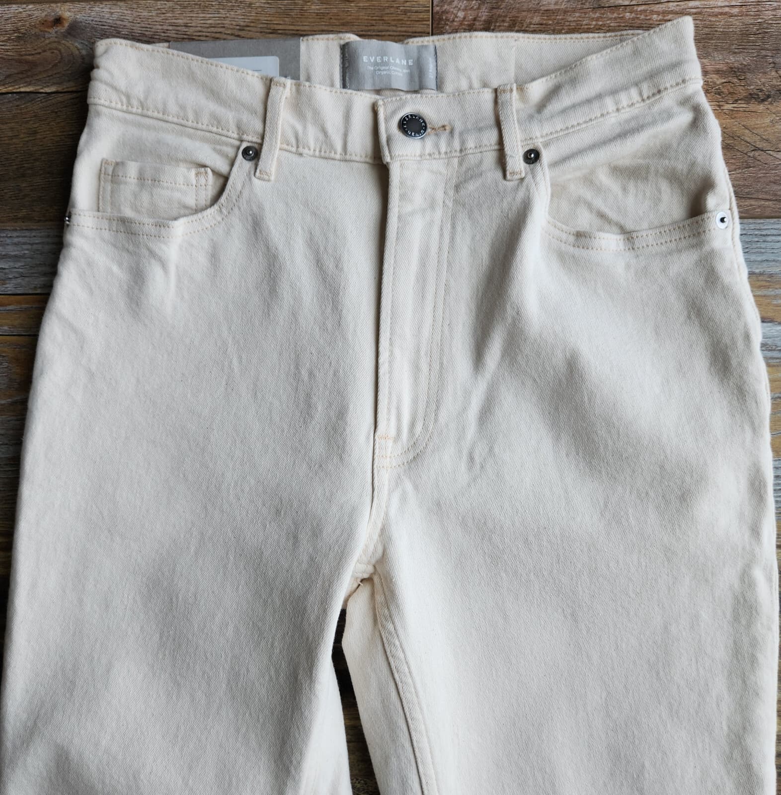 NWT EVERLANE The Original Cheeky Jean High Rise Straight Organic Cotton Cream 27 - Thumbnail 6