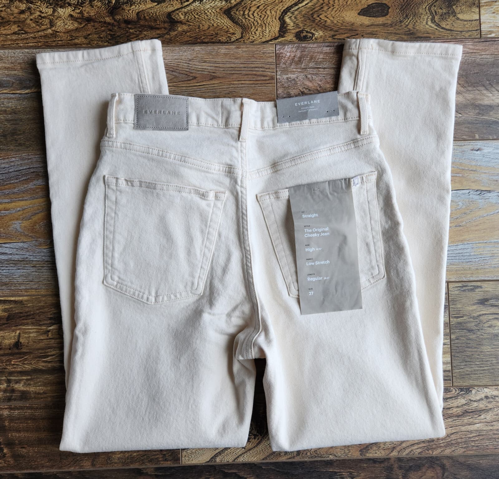 NWT EVERLANE The Original Cheeky Jean High Rise Straight Organic Cotton Cream 27 - Thumbnail 8