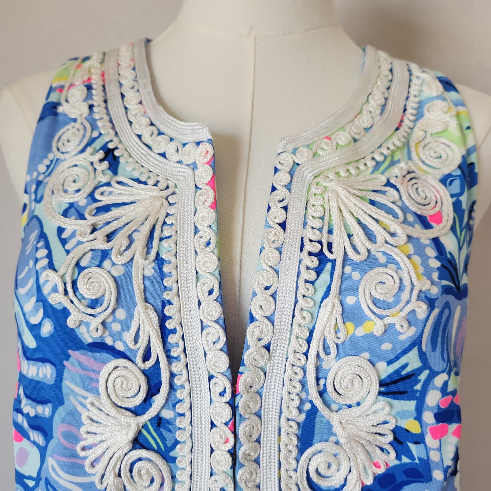 Lilly Pulitzer Carlotta Corded Lace Shift Dress Sleeveless Blue Peri Pinch Sz.4 - Thumbnail 4