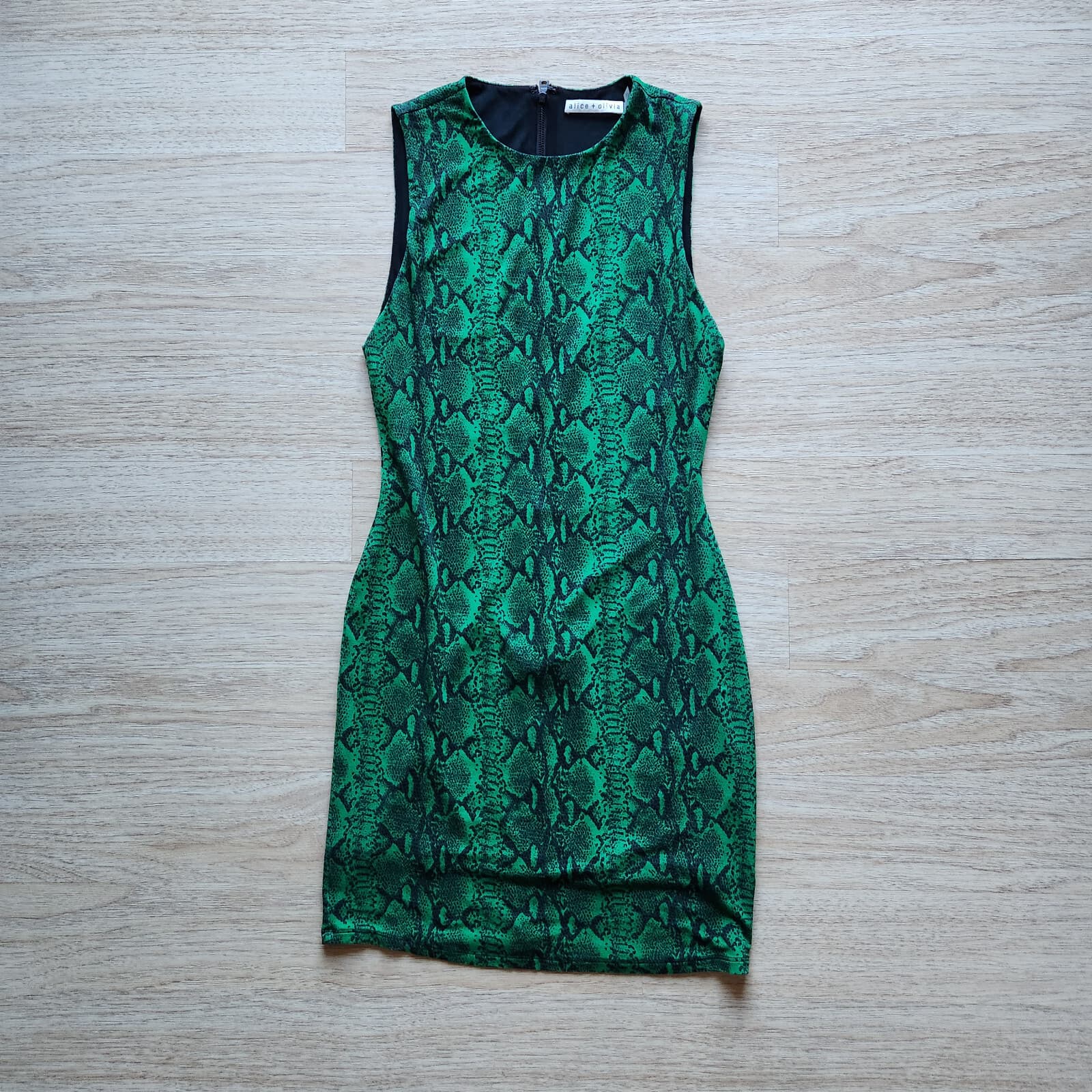 Alice + Olivia Delora Snake-Print Sleeveless Crewneck Mini Dress Green Women's 6 - Thumbnail 5