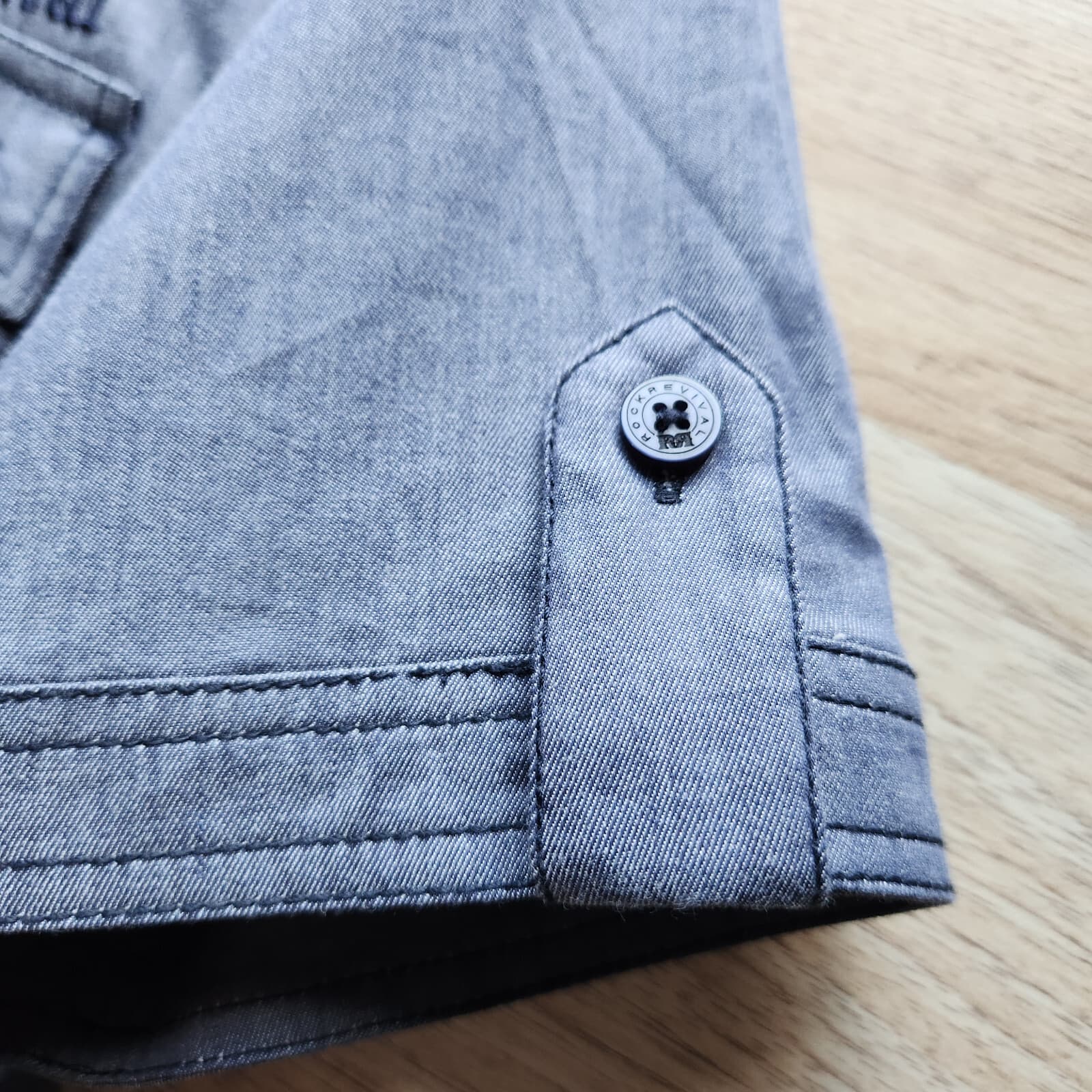 Rock Revival Embroidered Button-Up Shirt Short Sleeve Stretch Blue Grey Men's S - Thumbnail 3