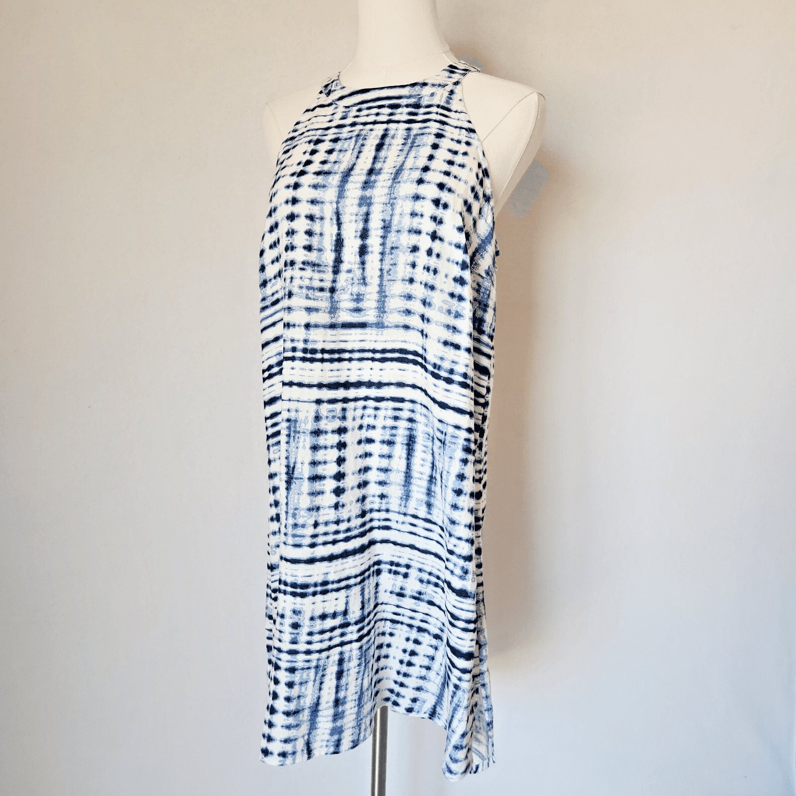 NWoT Cynthia Rowley Linen Tie-Dye Halter Mini Dress Sleeveless Blue White Sz.M - Thumbnail 2