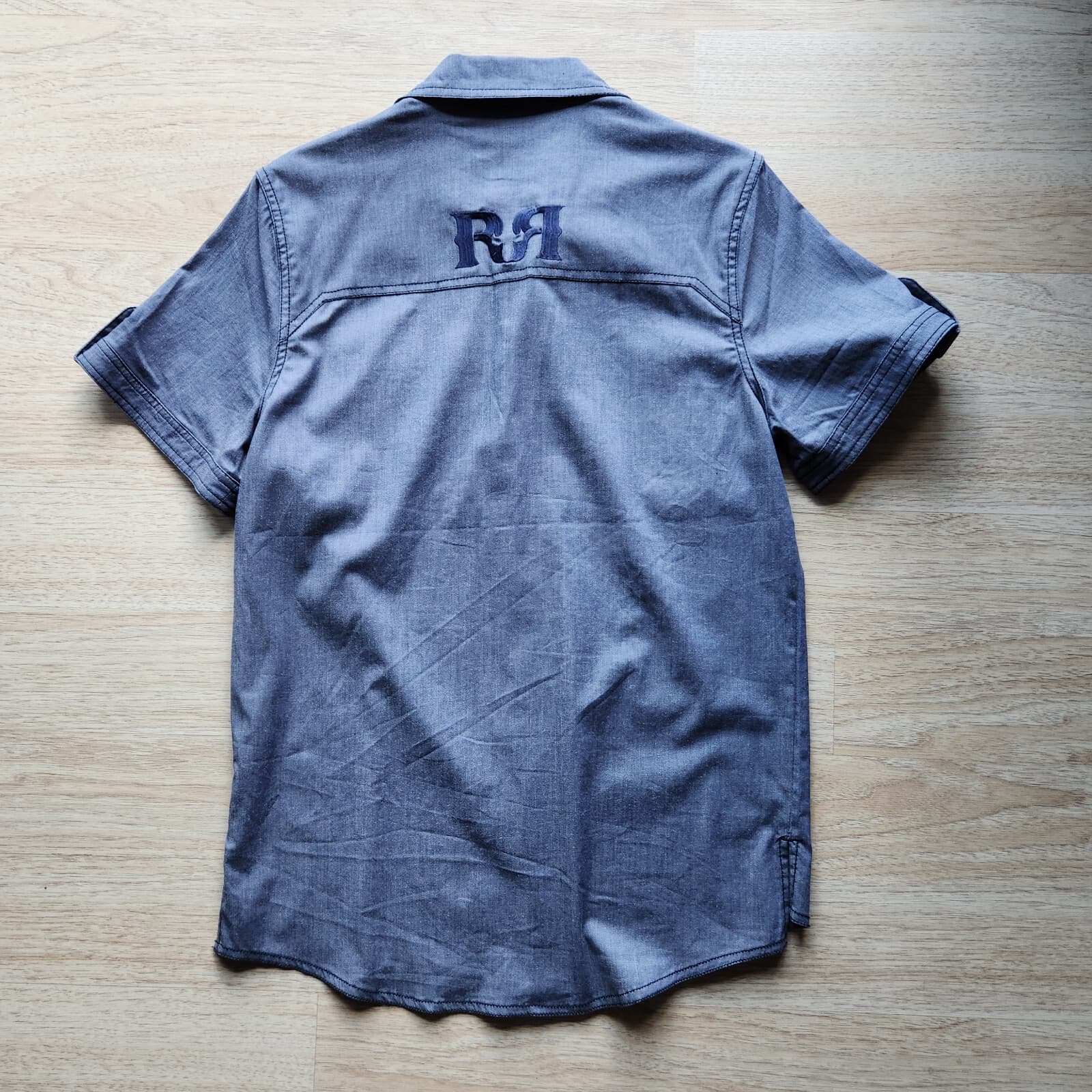 Rock Revival Embroidered Button-Up Shirt Short Sleeve Stretch Blue Grey Men's S - Thumbnail 4