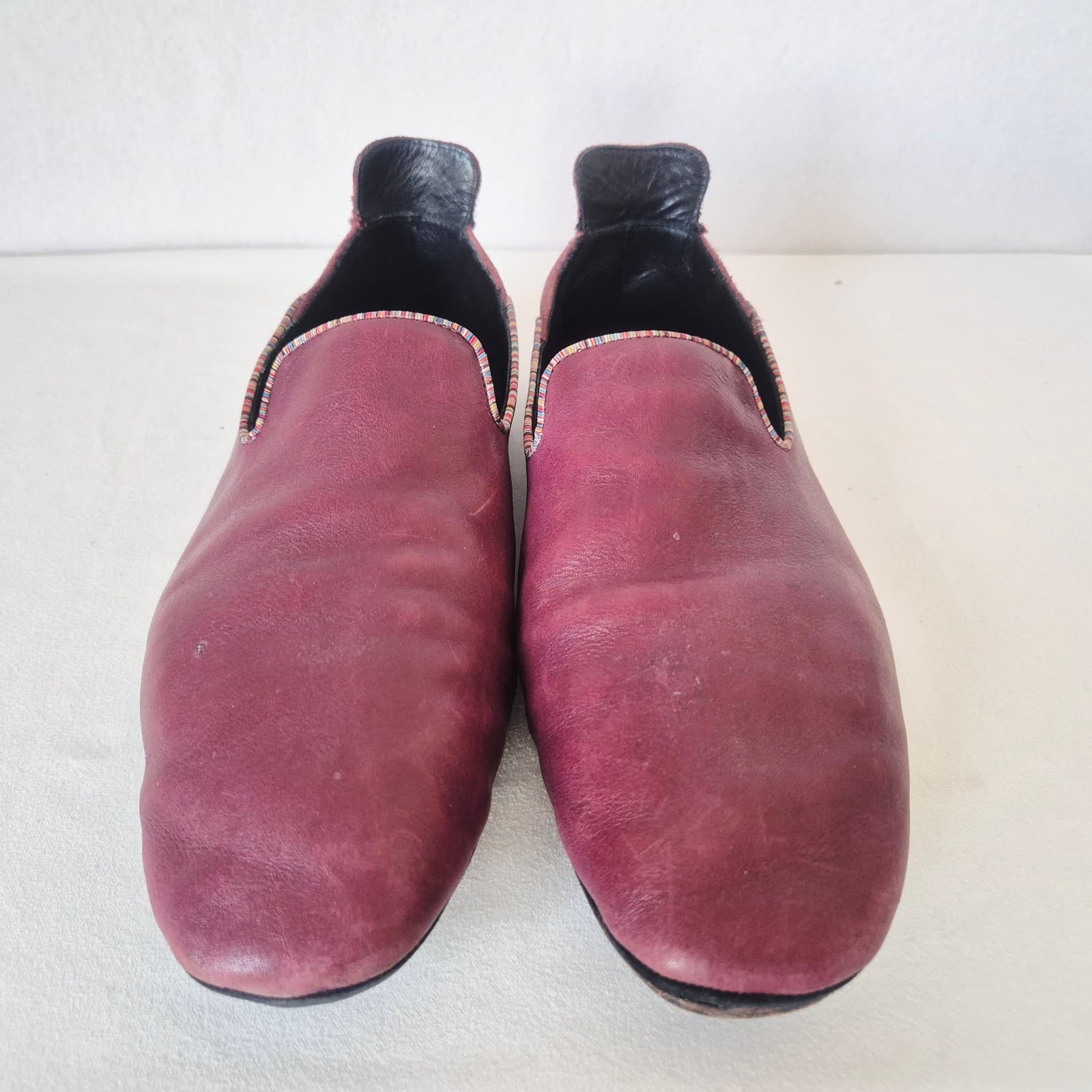 Paul Smith Burgundy Leather Slip-On Loafers Multi-Color Striped Trim Men's US8 - Thumbnail 5