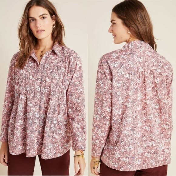 Pilcro And The Letterpress Anthro Sasha Boyfriend Shirt Liberty Floral Pink Sz.M - Thumbnail 3