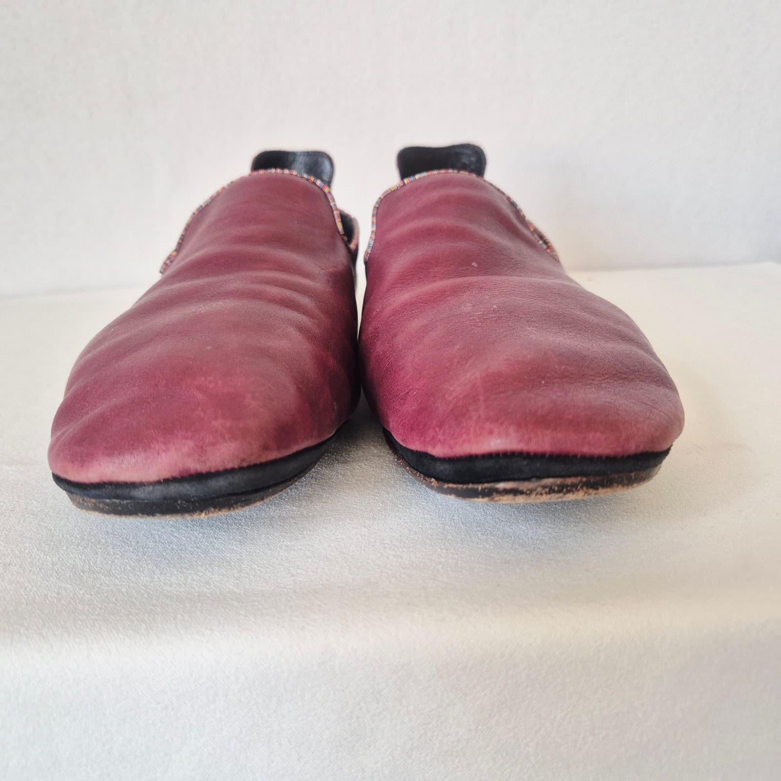 Paul Smith Burgundy Leather Slip-On Loafers Multi-Color Striped Trim Men's US8 - Thumbnail 6