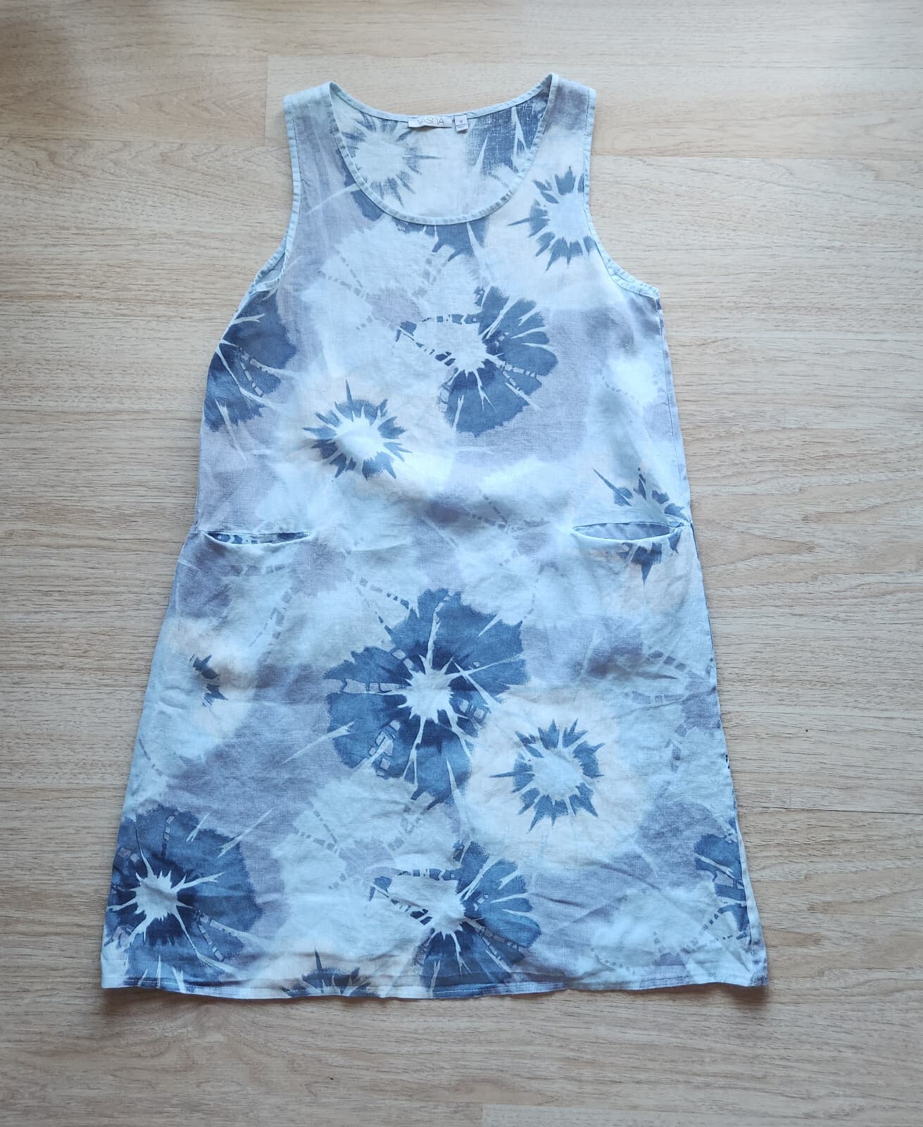 VASNA Made in Italy Linen Floral Lagenlook Shift Dress Sleeveless Blue Sz.M - Thumbnail 3