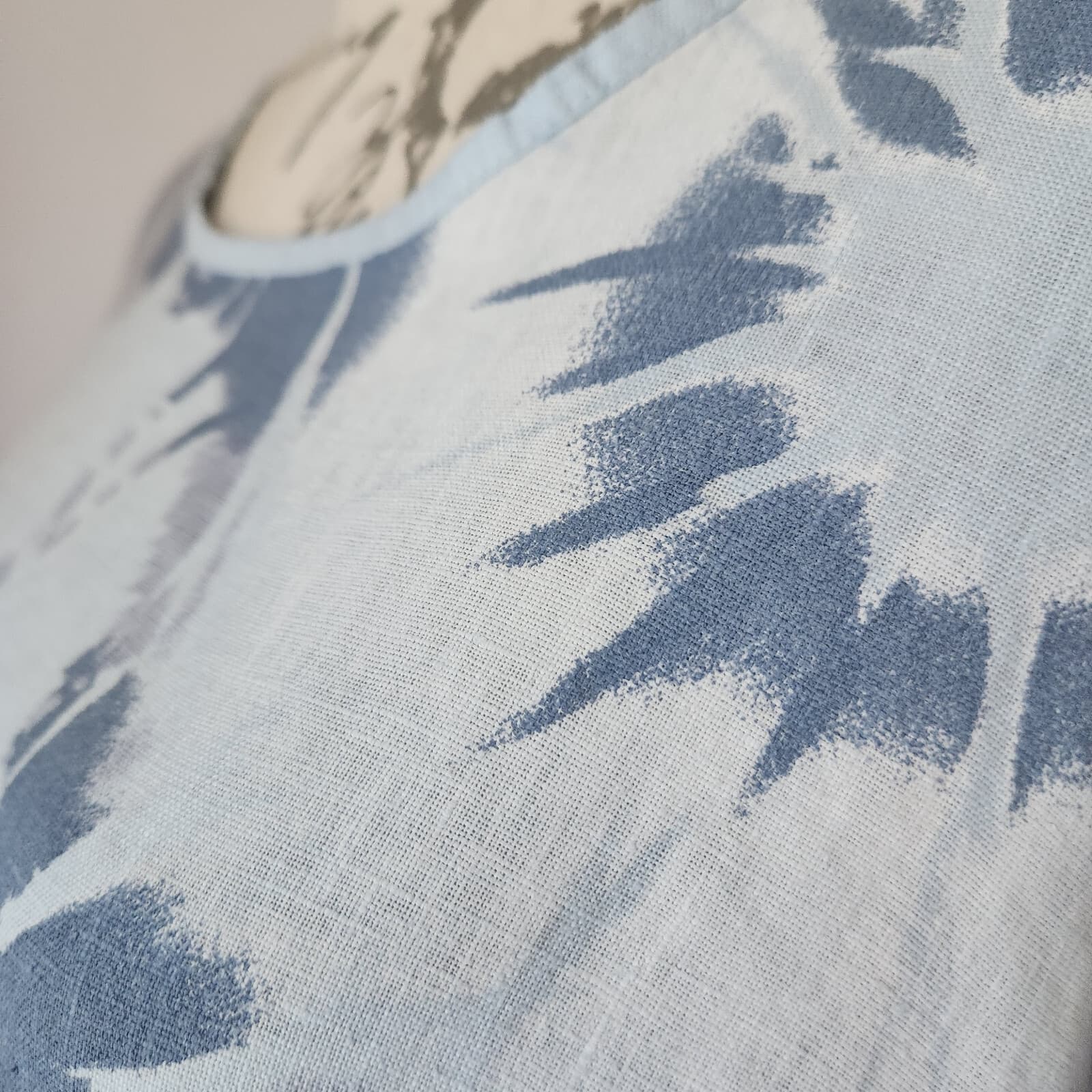 VASNA Made in Italy Linen Floral Lagenlook Shift Dress Sleeveless Blue Sz.M - Thumbnail 4