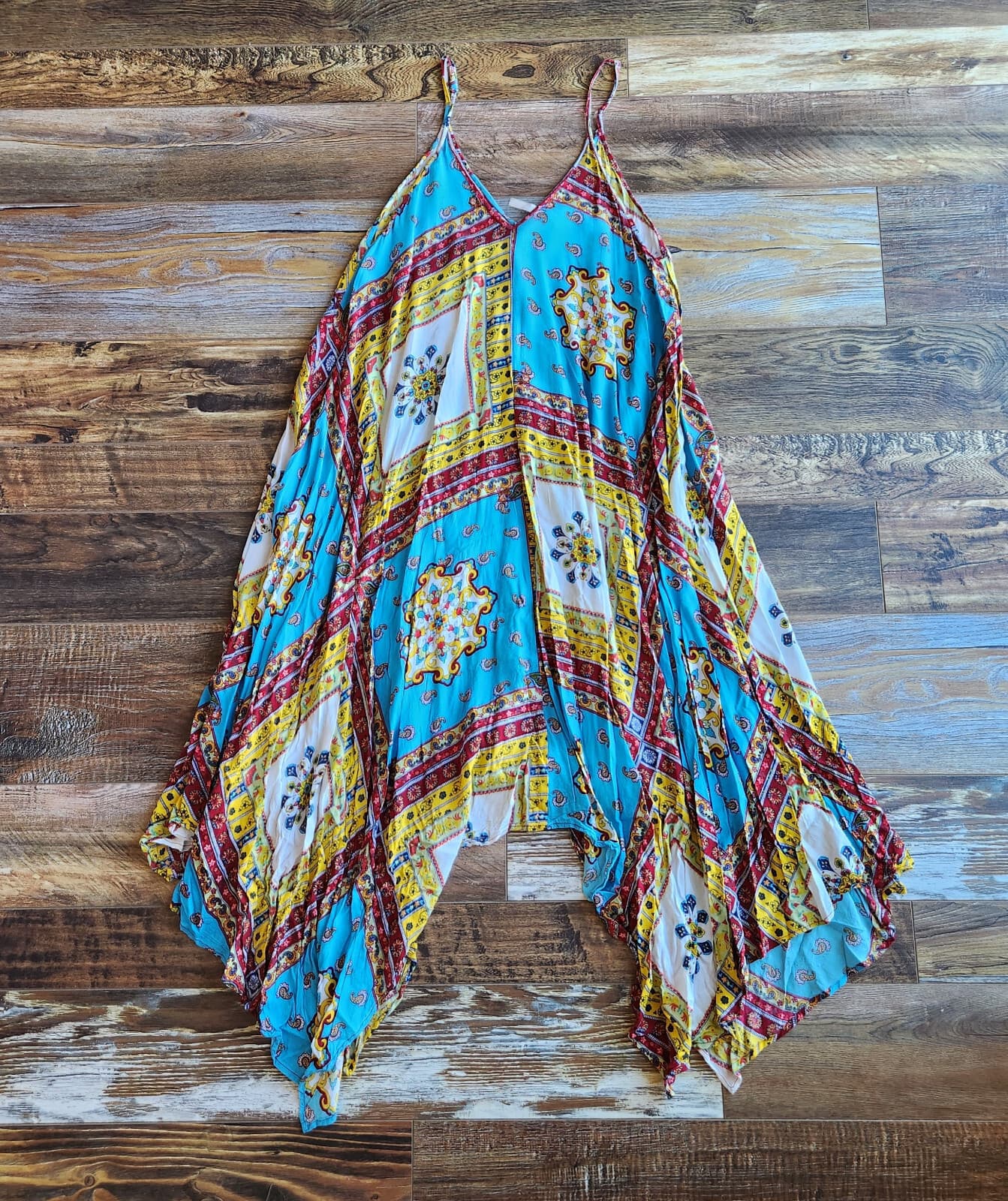 NWoT True Destiny Floral Paisley Handkerchief Beach Sundress Multicolor Womens L - Thumbnail 4