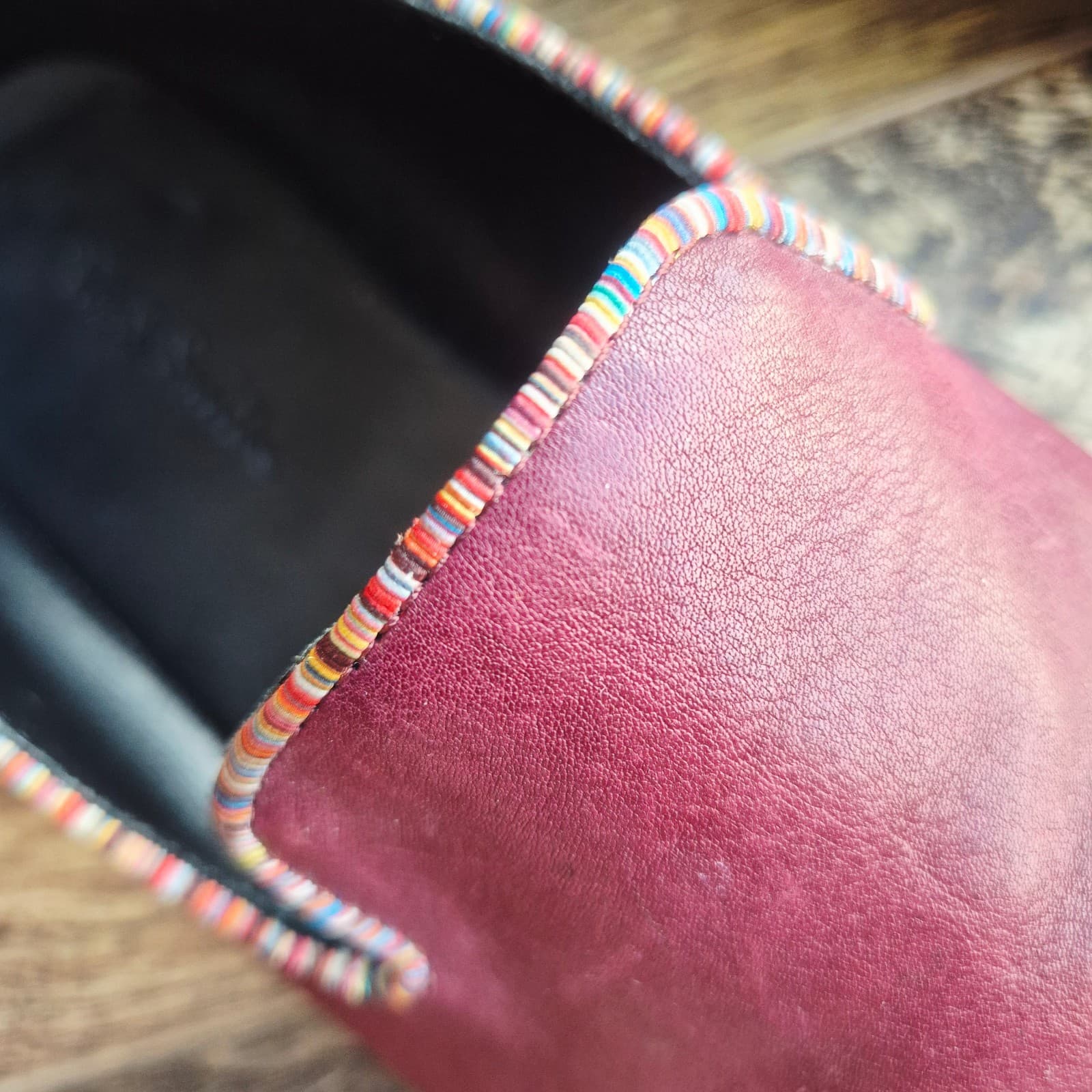 Paul Smith Burgundy Leather Slip-On Loafers Multi-Color Striped Trim Men's US8 - Thumbnail 4