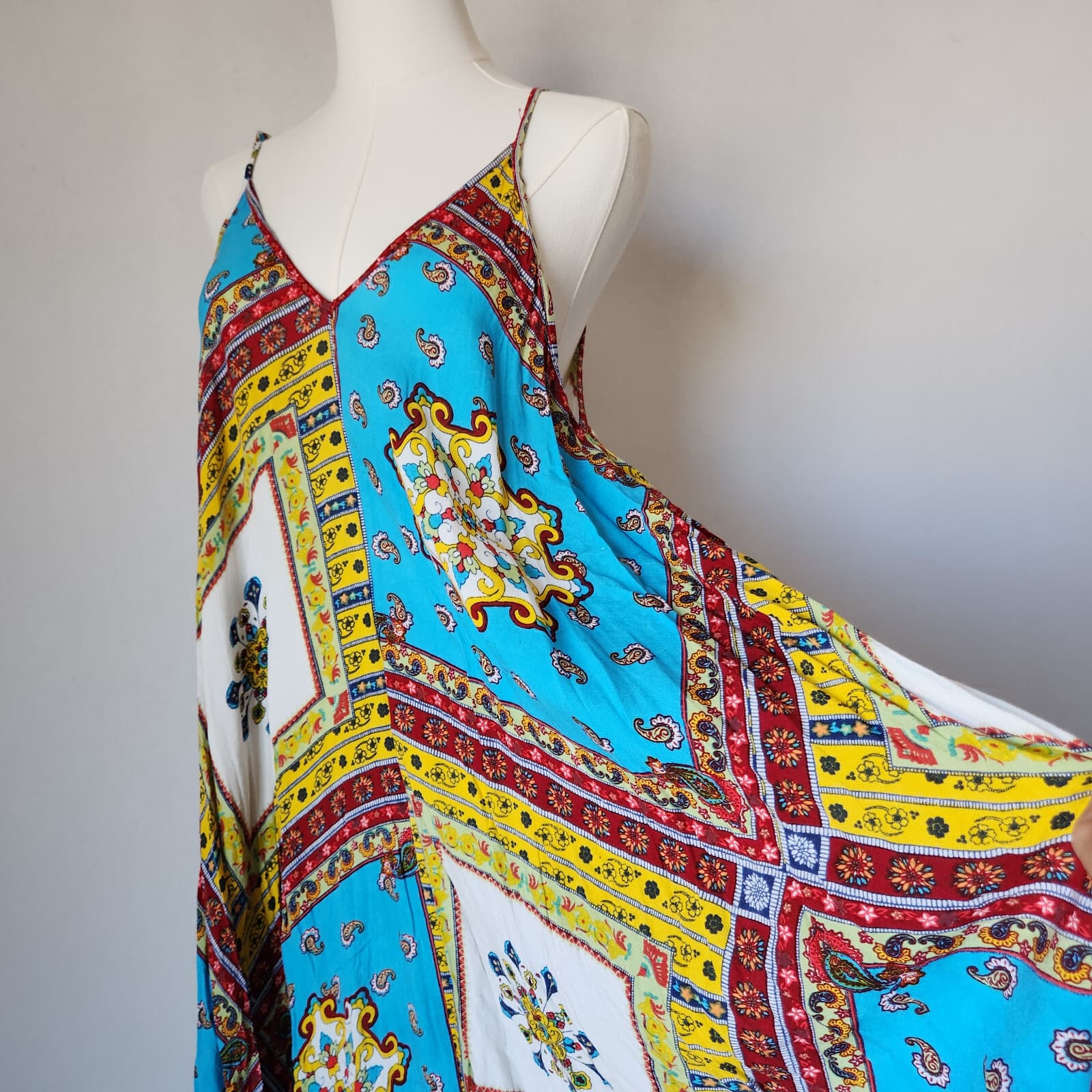 NWoT True Destiny Floral Paisley Handkerchief Beach Sundress Multicolor Womens L - Thumbnail 3