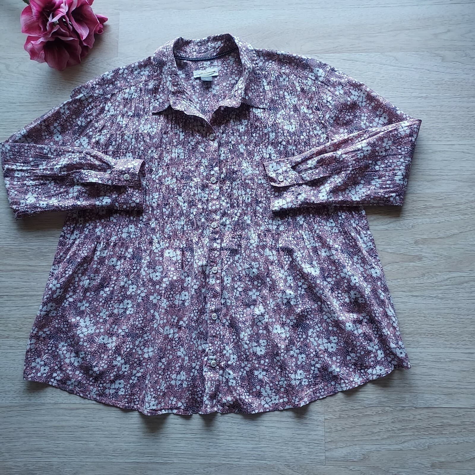 Pilcro And The Letterpress Anthro Sasha Boyfriend Shirt Liberty Floral Pink Sz.M - Thumbnail 7