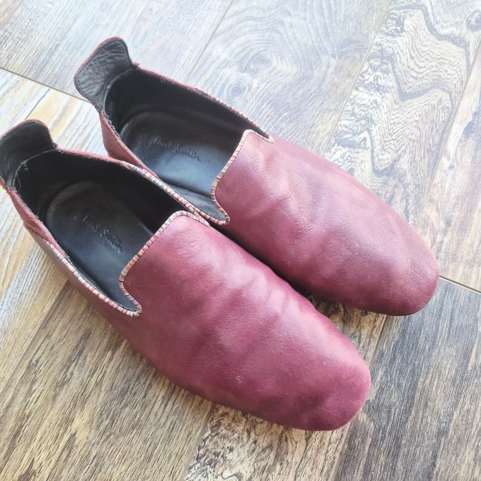 Paul Smith Burgundy Leather Slip-On Loafers Multi-Color Striped Trim Men's US8 - Thumbnail 8