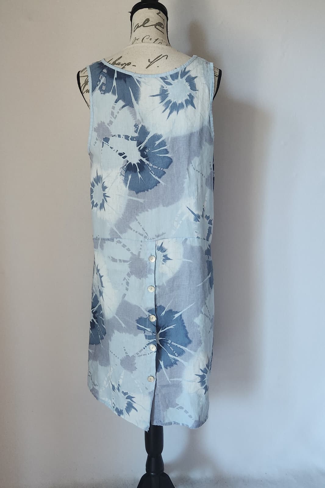 VASNA Made in Italy Linen Floral Lagenlook Shift Dress Sleeveless Blue Sz.M - Thumbnail 5