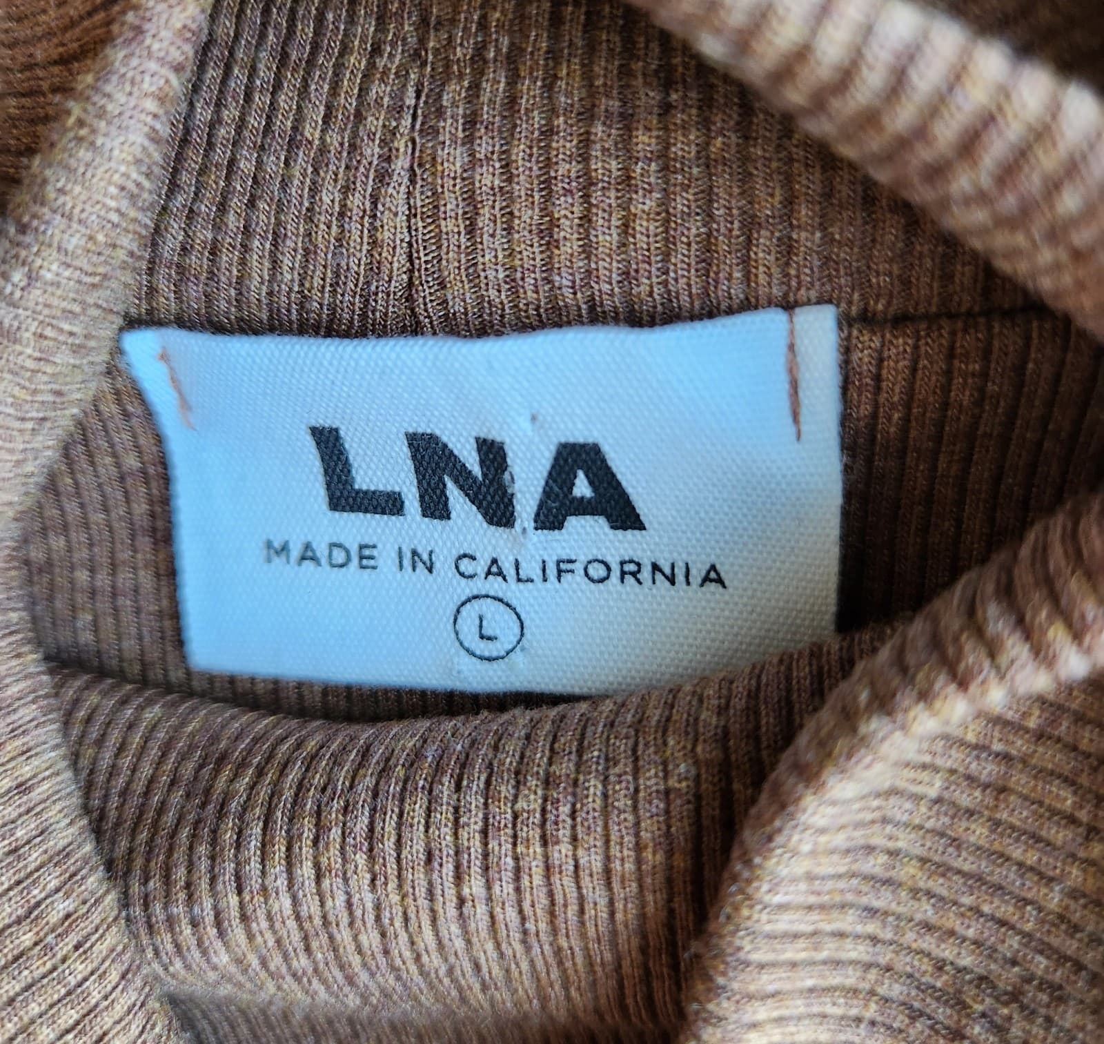 LNA Ribbed Knit Turtleneck Midi Sweater Dress Long Sleeve Rayon Blend Brown Sz.L - Thumbnail 9