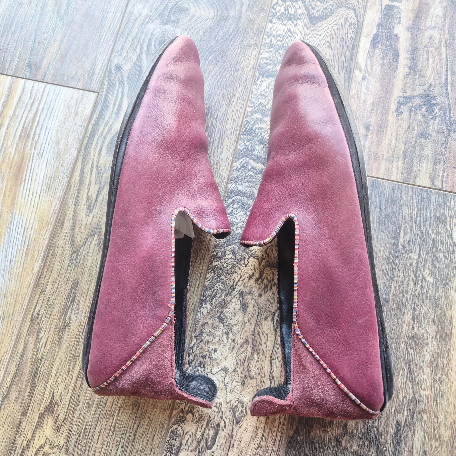 Paul Smith Burgundy Leather Slip-On Loafers Multi-Color Striped Trim Men's US8 - Thumbnail 9