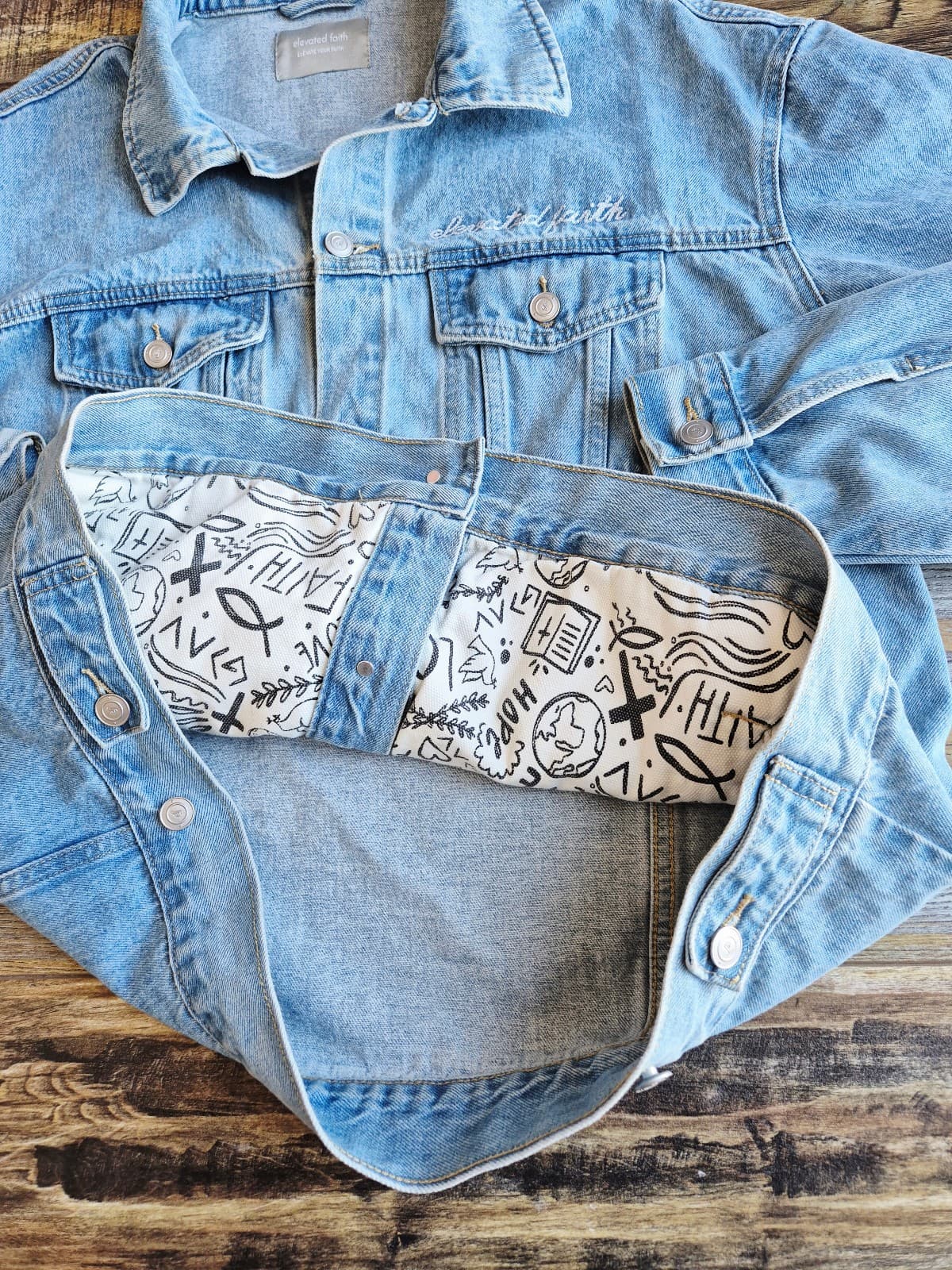 Elevated Faith What a Friend We Have In Jesus Denim Jacket Blue Oversize Size XL - Thumbnail 10