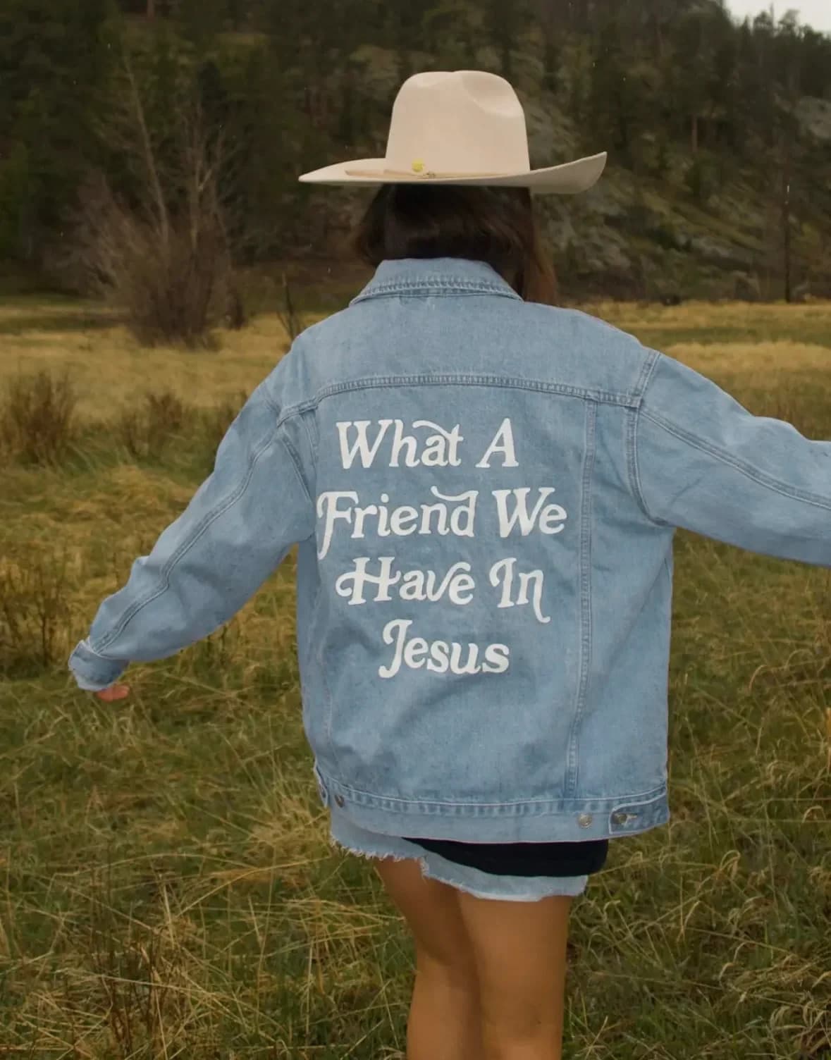 Elevated Faith What a Friend We Have In Jesus Denim Jacket Blue Oversize Size XL - Thumbnail 7