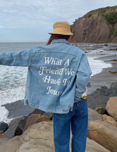 Elevated Faith What a Friend We Have In Jesus Denim Jacket Blue Oversize Size XL - Thumbnail 6