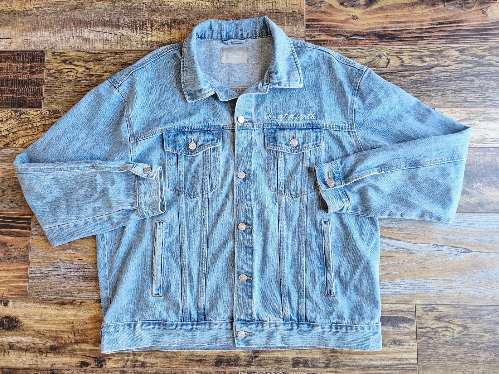 Elevated Faith What a Friend We Have In Jesus Denim Jacket Blue Oversize Size XL - Thumbnail 3