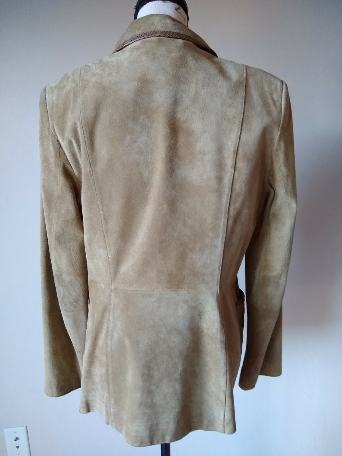 CLASSIQUES ENTIER Genuine Suede Leather Jacket Button Lined Khaki Sz.L - Thumbnail 7