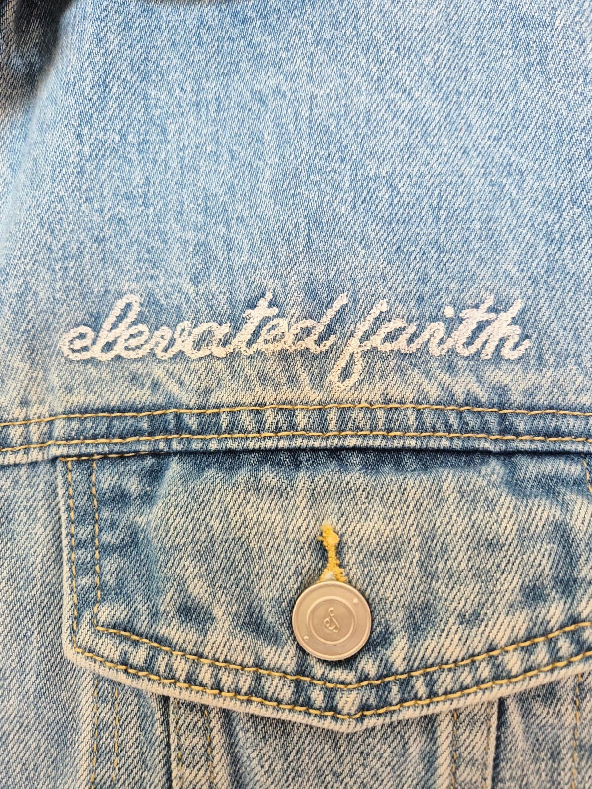Elevated Faith What a Friend We Have In Jesus Denim Jacket Blue Oversize Size XL - Thumbnail 4