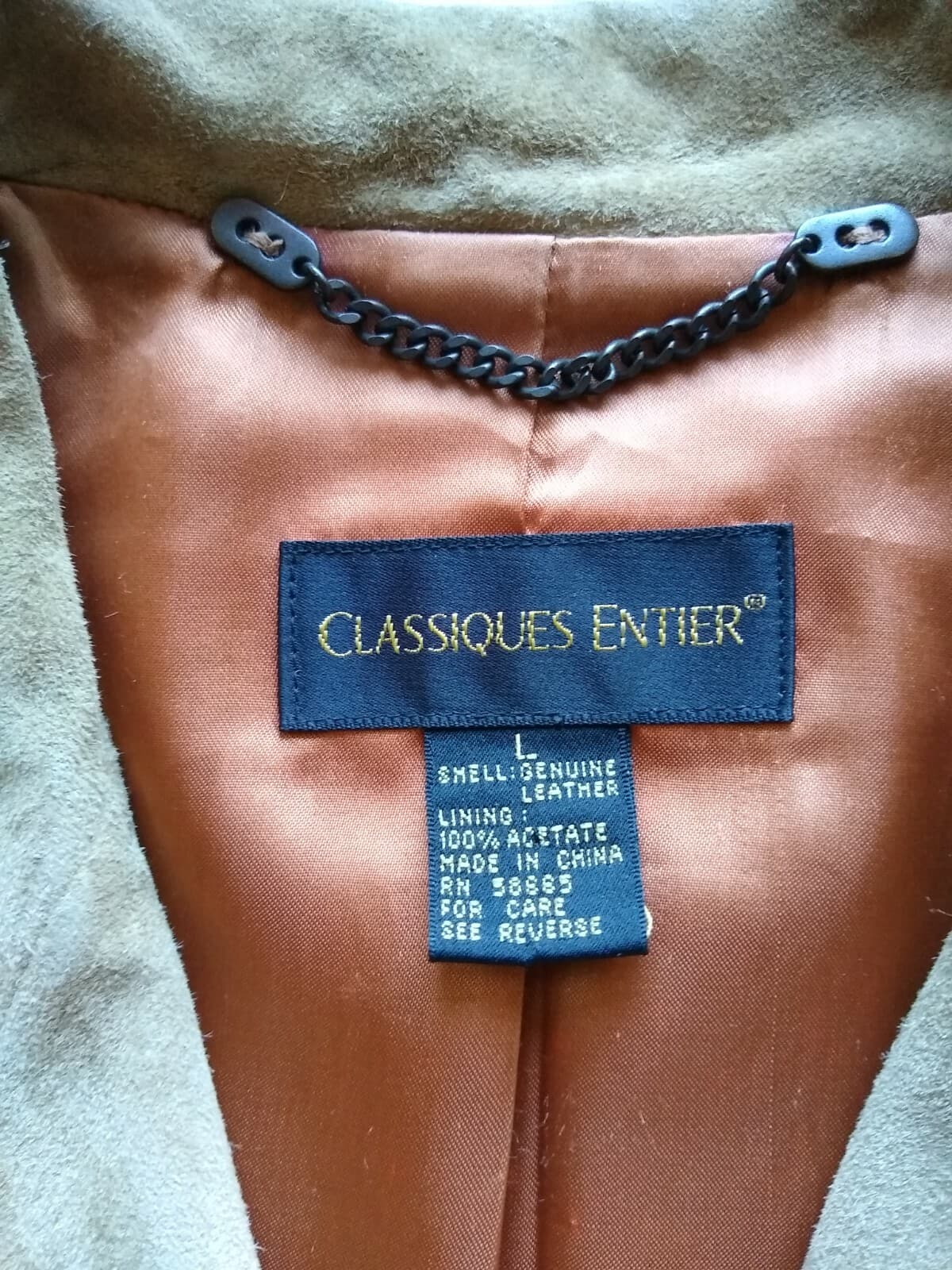 CLASSIQUES ENTIER Genuine Suede Leather Jacket Button Lined Khaki Sz.L - Thumbnail 11