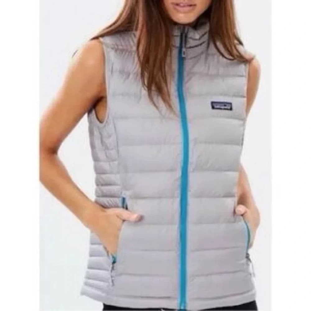Patagonia Women's L Down Sweater Vest Quilted Puffer Zip-Up Pocket Drifter Grey - Thumbnail 4