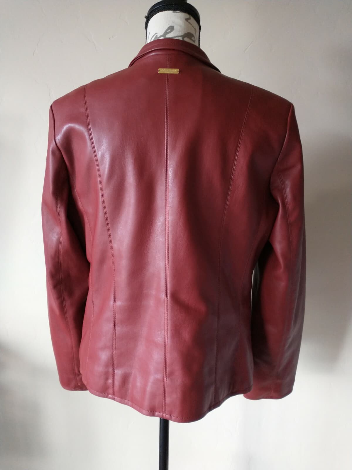 COLE HAAN Signature Women Faux Leather Jacket Zip Lined Button Pocket Red Sz.L - Thumbnail 5