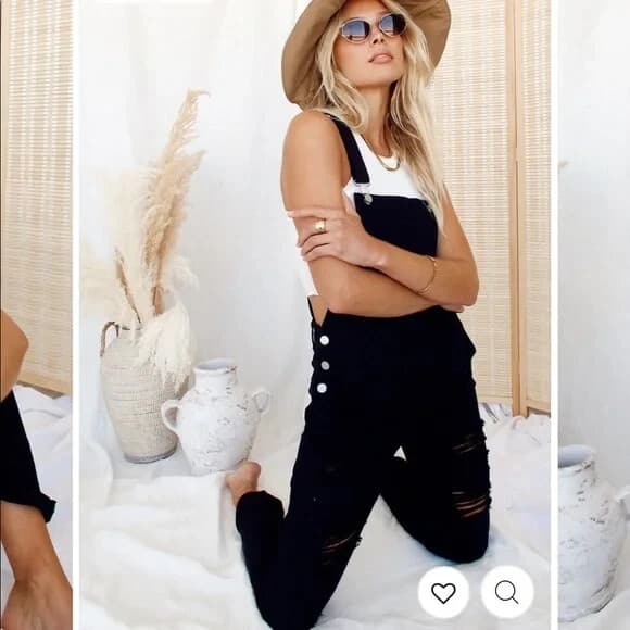 12th Tribe Runaway Girl Distressed Denim Overalls Black Cotton Blend Women's M - Thumbnail 7