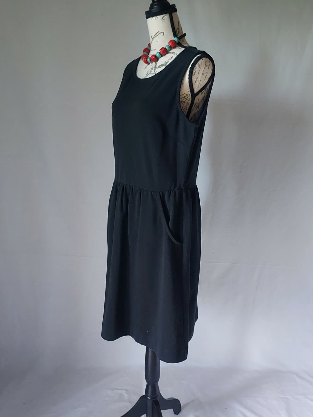 Garnet Hill Everyday Ponte Knit Peplum Dress Sleeveless Pocket Black Cotton 14 - Thumbnail 5