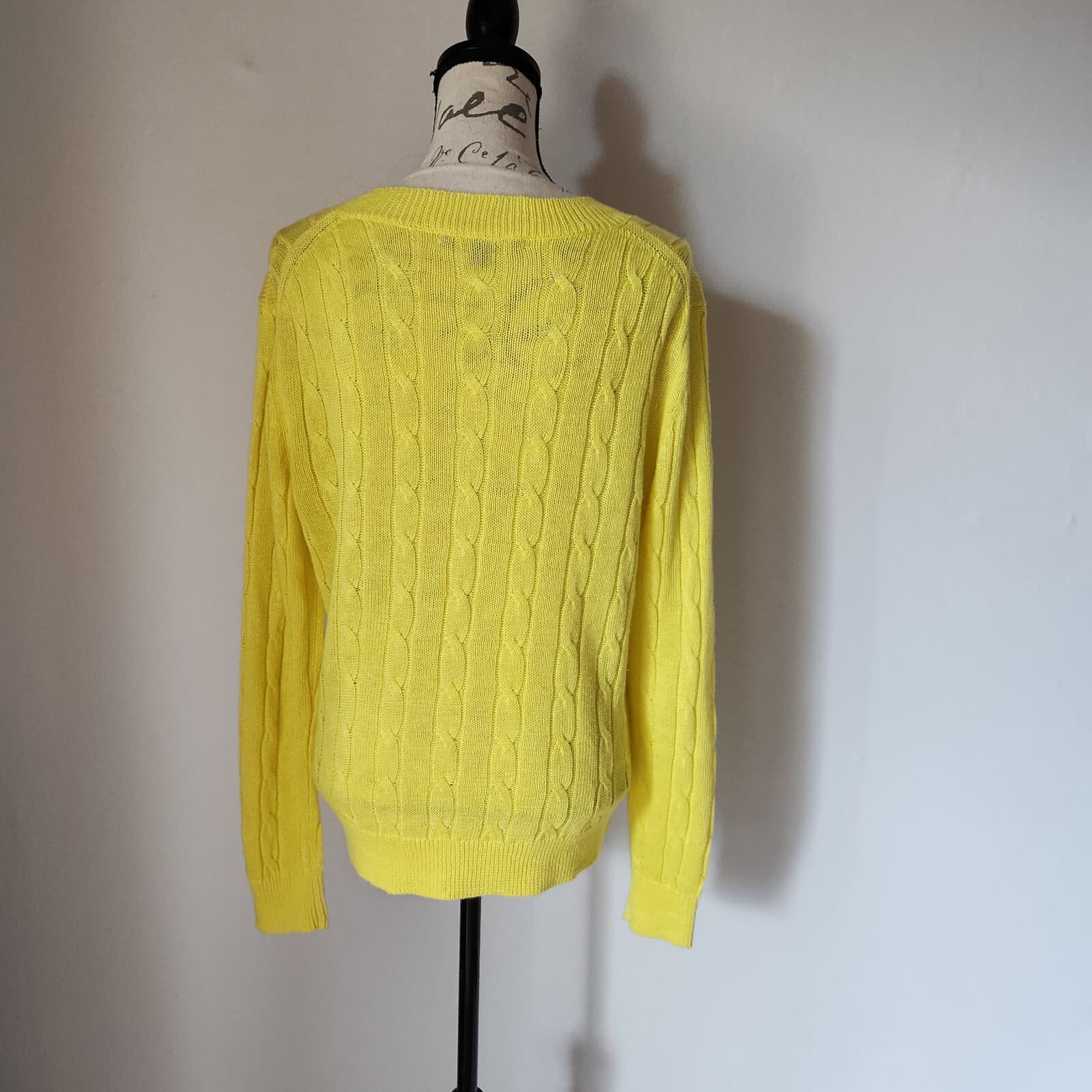 Brooks Brothers Italian Linen Cable Knit Jumper Sweater V-Neck Yellow Women's L - Thumbnail 8