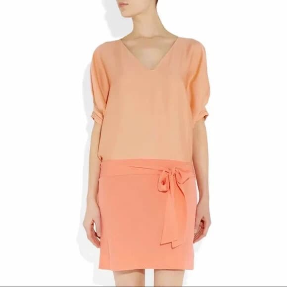 Diane Von Furstenberg Enda Drop-Waist 2-Tone Silk Mini Dress Orange Women's 2 - Thumbnail 2