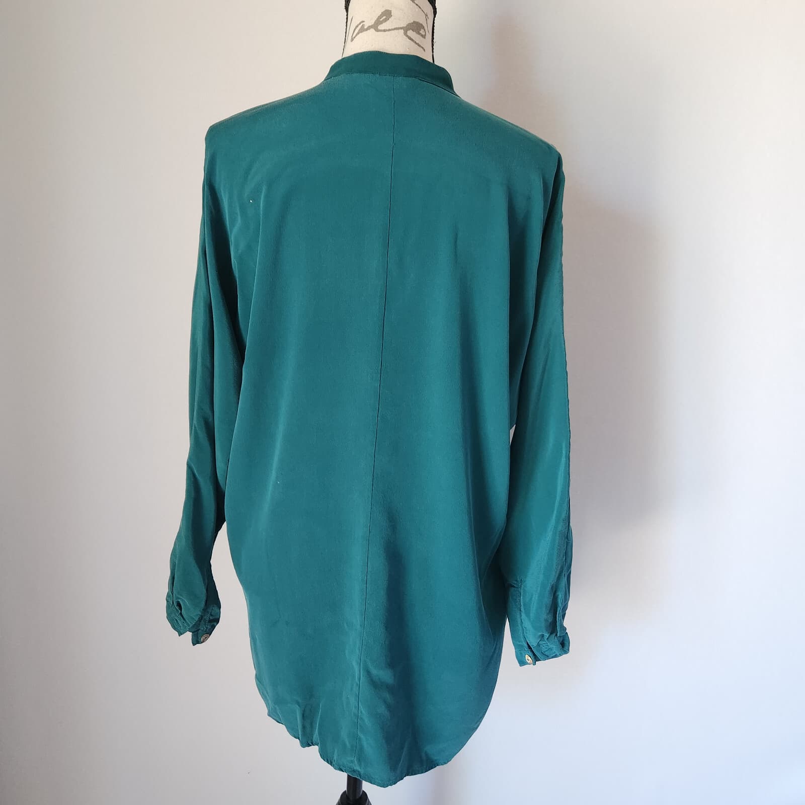Citron Santa Monica 100% Silk Tunic Shirt Button Mandarin Neck Green Women's S - Thumbnail 4