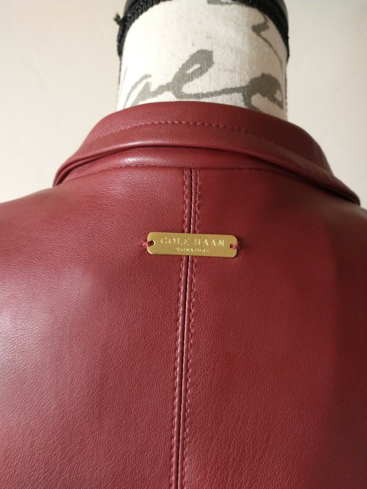COLE HAAN Signature Women Faux Leather Jacket Zip Lined Button Pocket Red Sz.L - Thumbnail 6