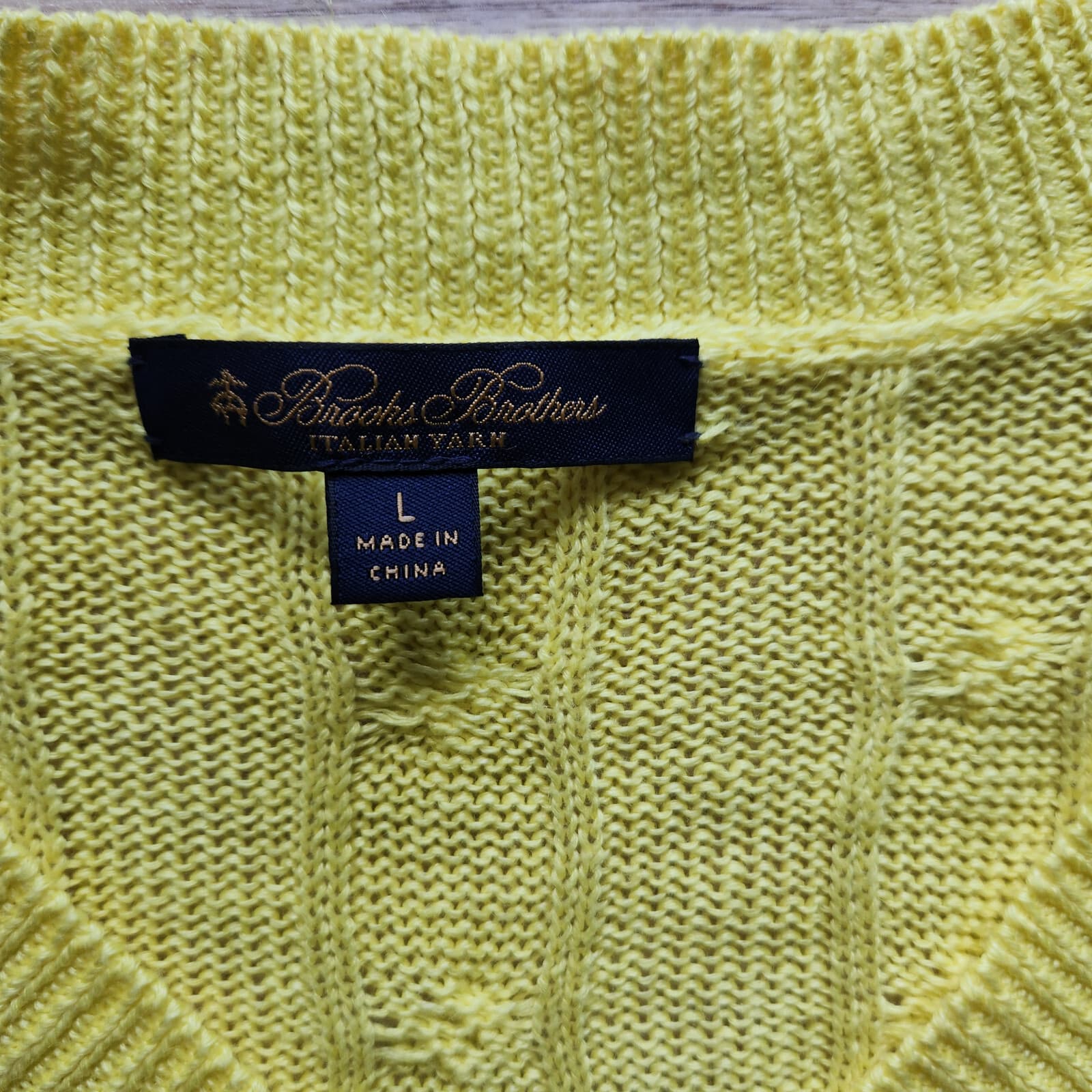 Brooks Brothers Italian Linen Cable Knit Jumper Sweater V-Neck Yellow Women's L - Thumbnail 9