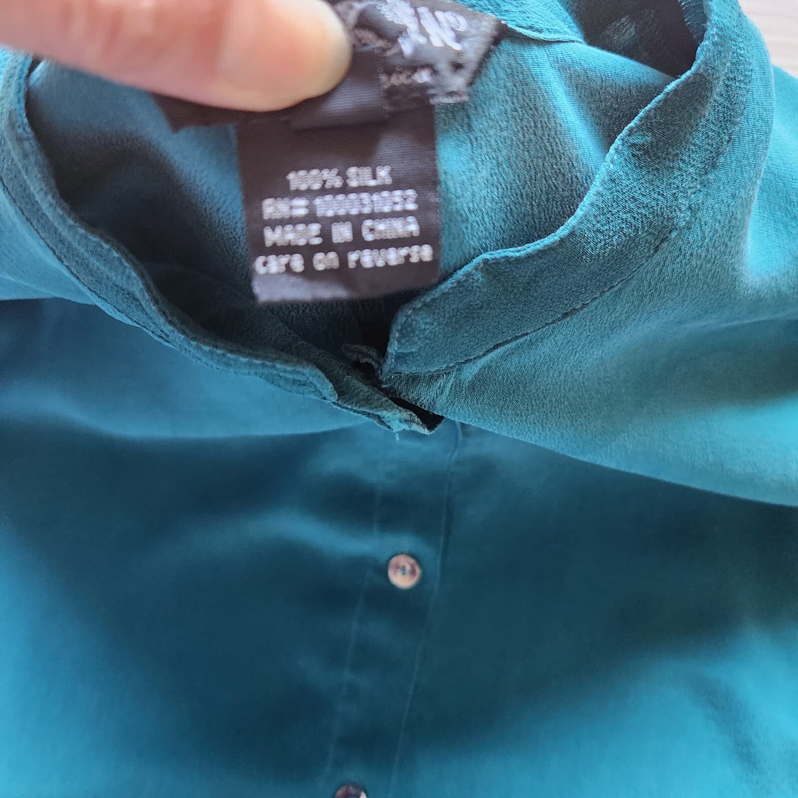 Citron Santa Monica 100% Silk Tunic Shirt Button Mandarin Neck Green Women's S - Thumbnail 7