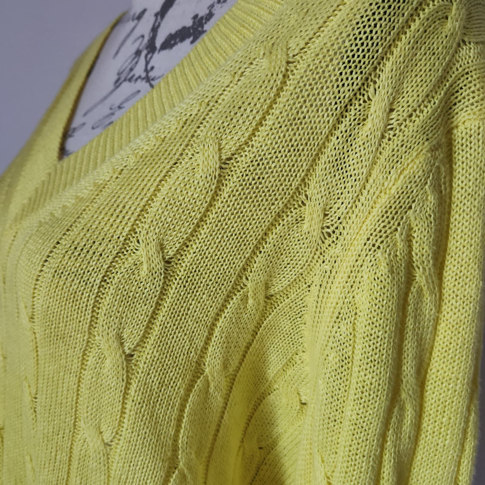 Brooks Brothers Italian Linen Cable Knit Jumper Sweater V-Neck Yellow Women's L - Thumbnail 6