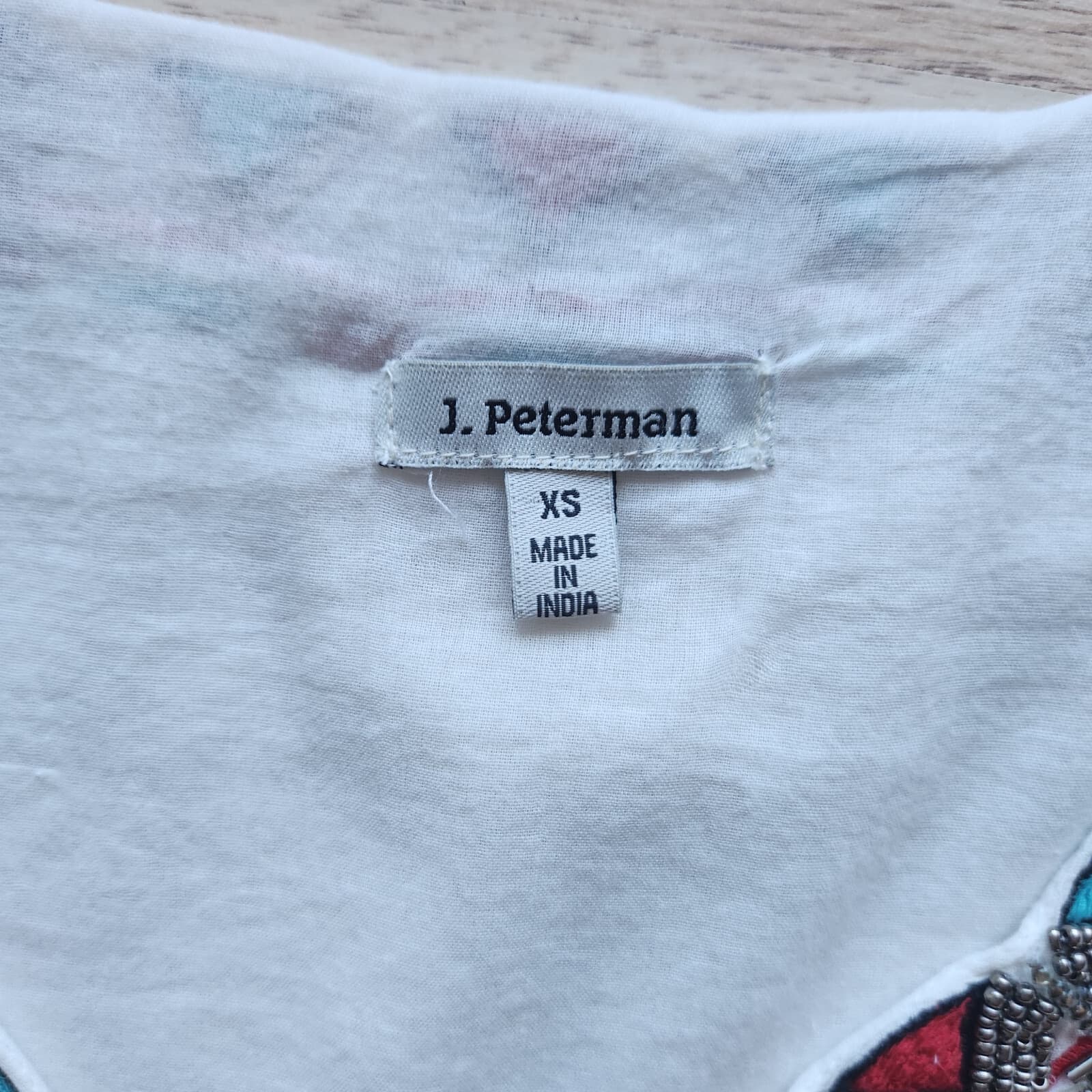 J.Peterman Bead Embellish Tunic Popover Top Long Sleeve Lined Cotton White Sz.XS - Thumbnail 8