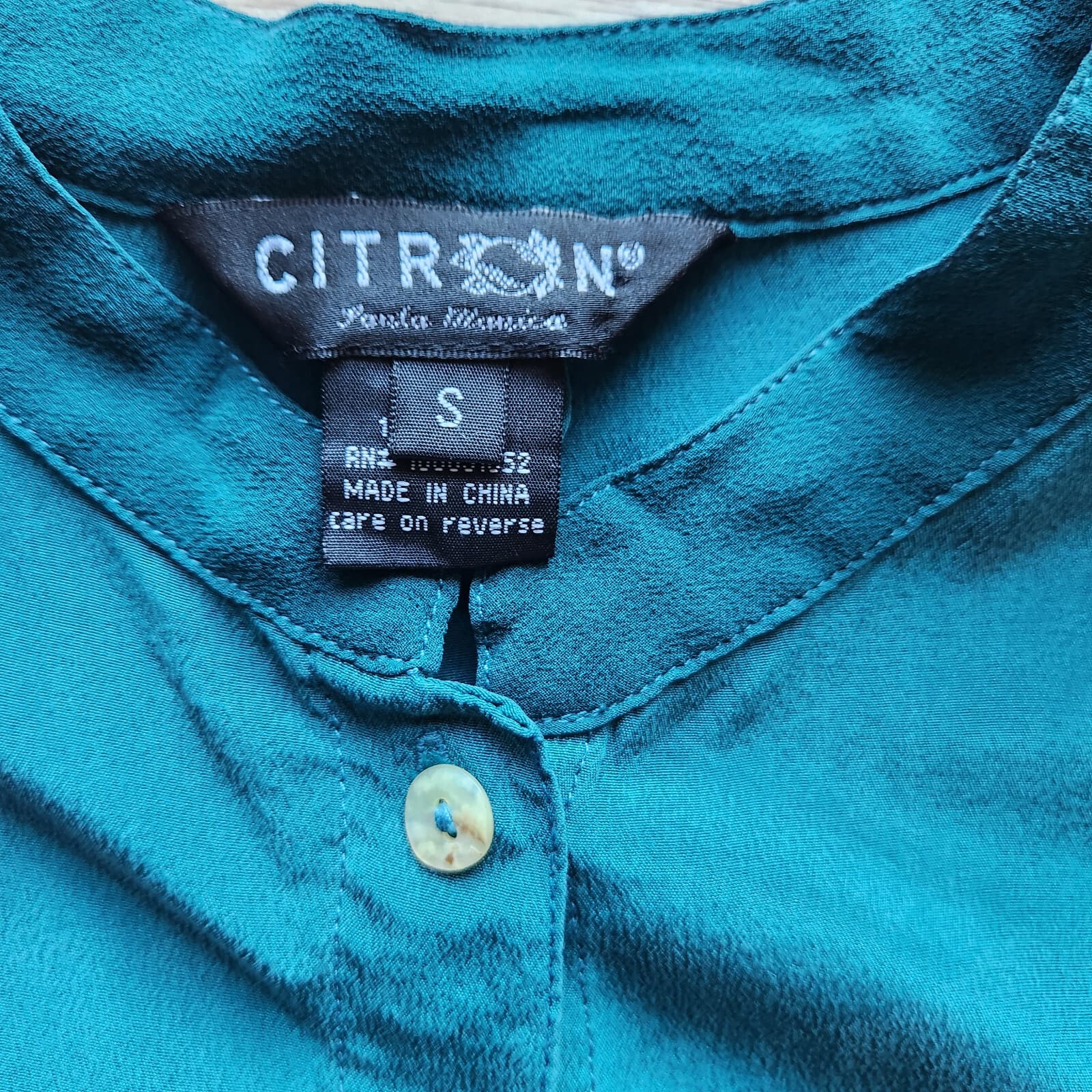 Citron Santa Monica 100% Silk Tunic Shirt Button Mandarin Neck Green Women's S - Thumbnail 6