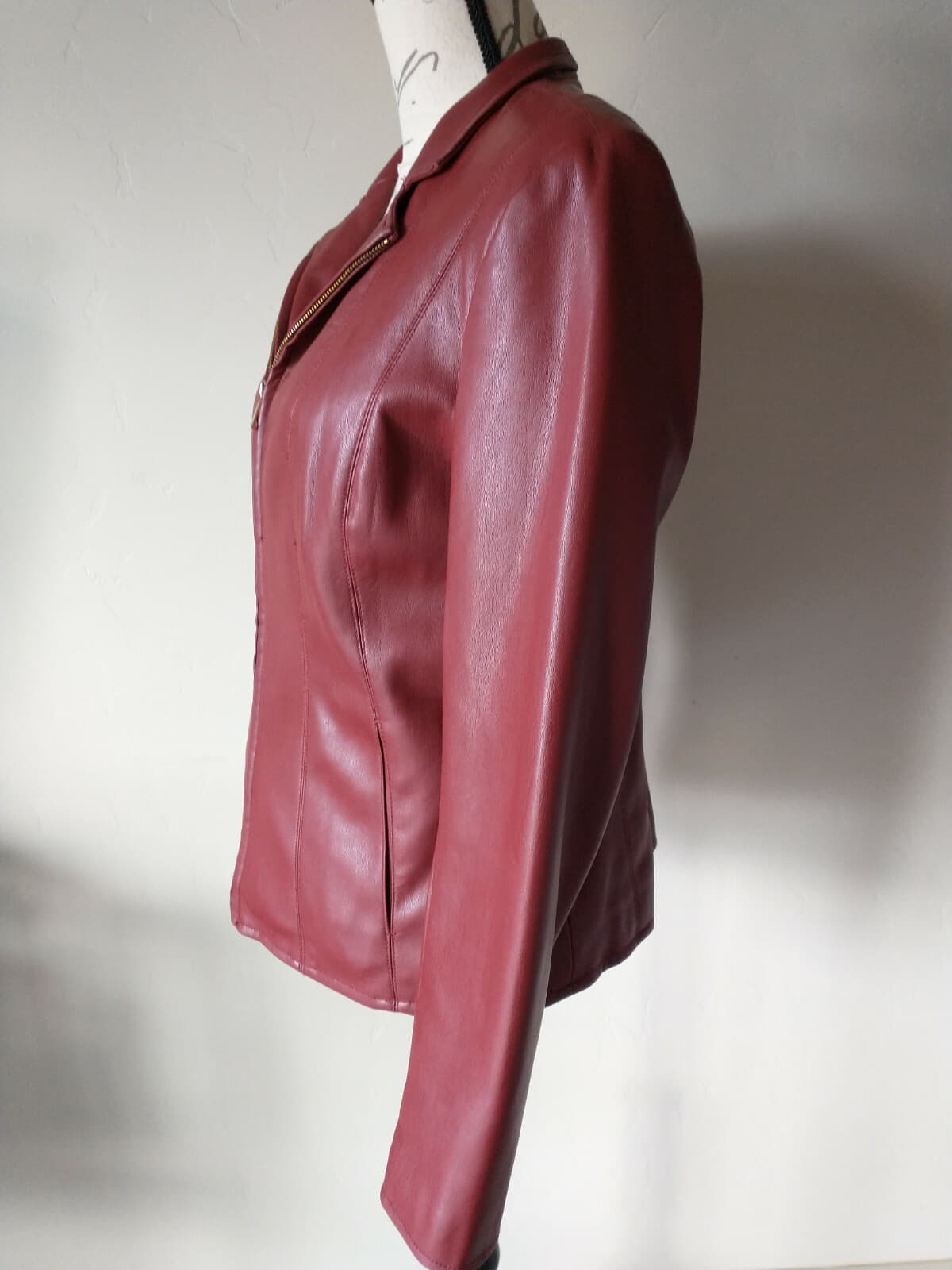 COLE HAAN Signature Women Faux Leather Jacket Zip Lined Button Pocket Red Sz.L - Thumbnail 4