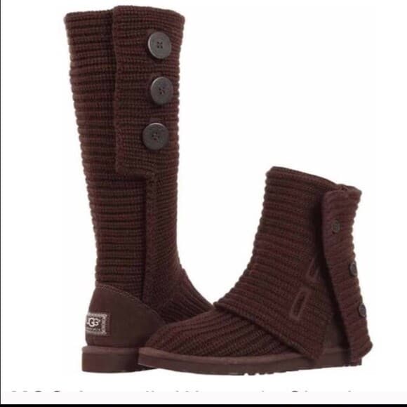 UGG Australia Classic Cardy Knit Tall Boots Sheepskin Lining Brown Women US5 - Thumbnail 3