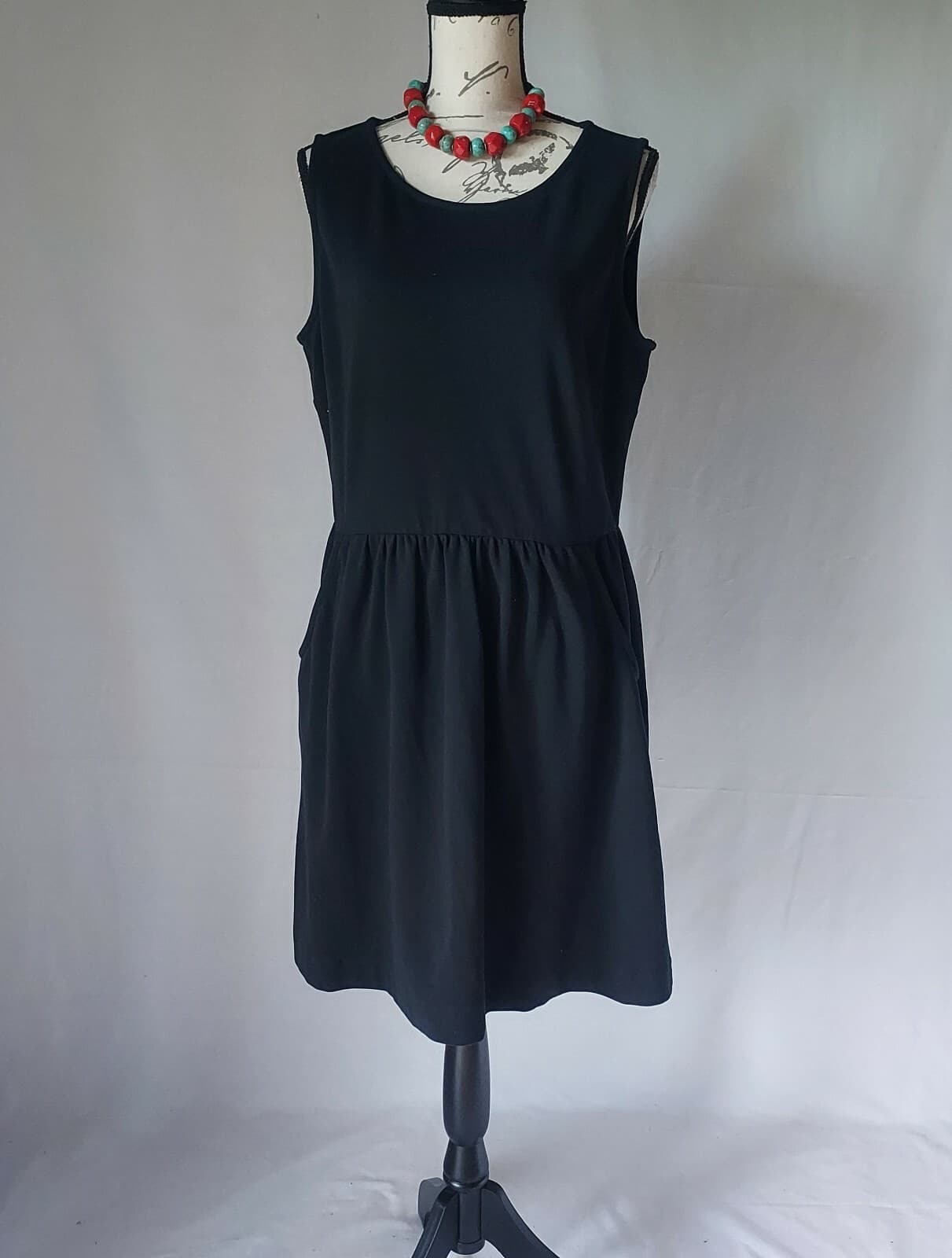 Garnet Hill Everyday Ponte Knit Peplum Dress Sleeveless Pocket Black Cotton 14 - Thumbnail 2