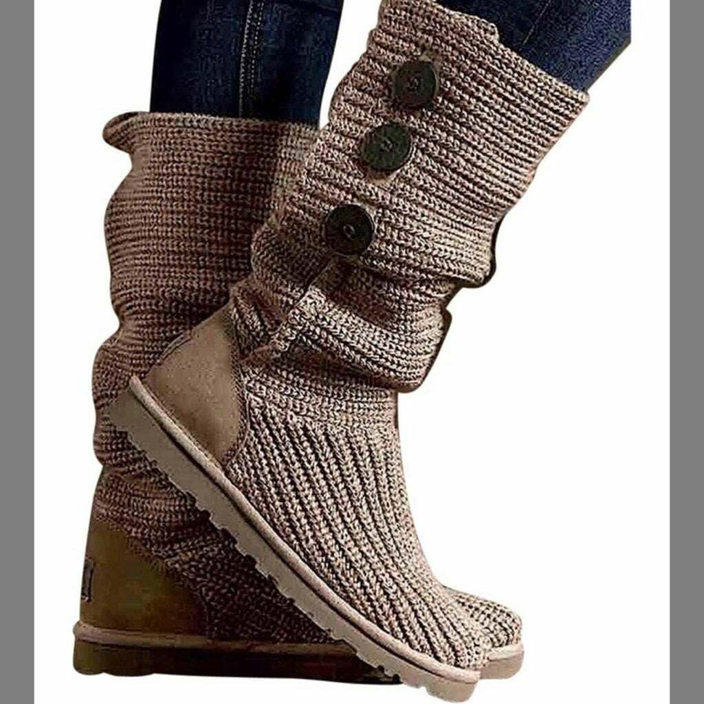UGG Australia Classic Cardy Knit Tall Boots Sheepskin Lining Brown Women US5 - Thumbnail 2