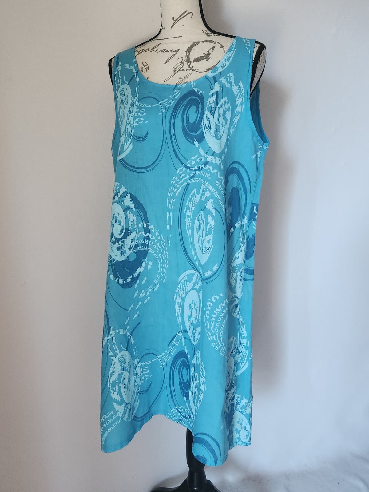 NWOT VASNA Made in Italy Linen Lagenlook Shift Dress Sleeveless Geo-Printed Sz.M - Thumbnail 2
