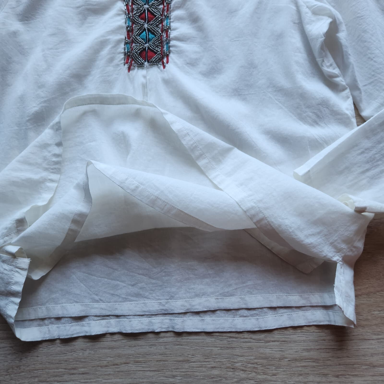 J.Peterman Bead Embellish Tunic Popover Top Long Sleeve Lined Cotton White Sz.XS - Thumbnail 7