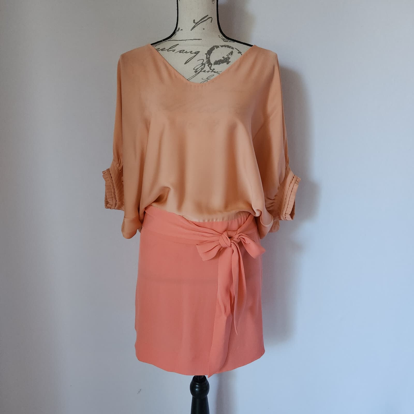 Diane Von Furstenberg Enda Drop-Waist 2-Tone Silk Mini Dress Orange Women's 2 - Thumbnail 3